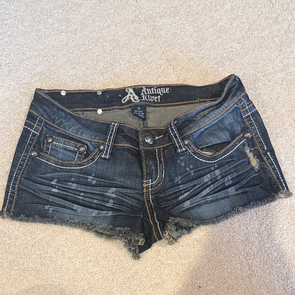 Antique Rivet Distressed Blue Jean Shorts